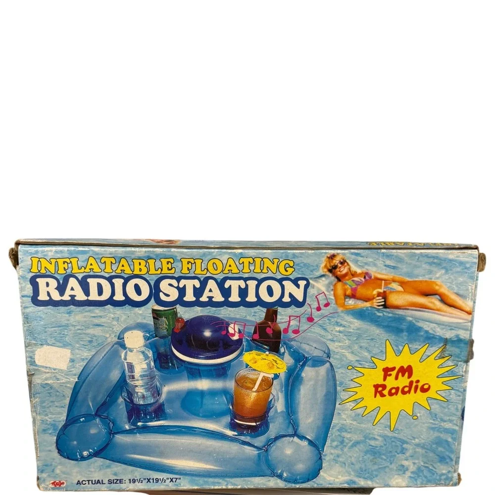 Vintage Inflatable Floating Radio Station‎ Pool Drink Holder FM Radio New in Box